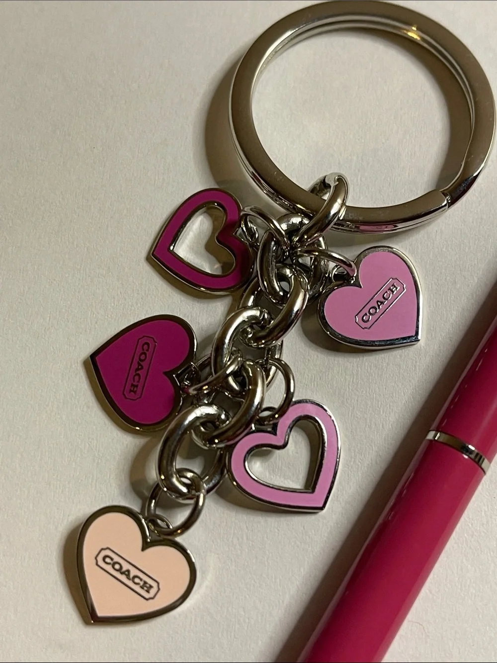 COACH Pink Heart Charm Keychain and Coach Pen